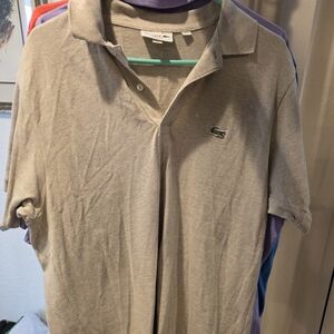 LACOSTE Light Beige Pique Polo with Crocodile Logo